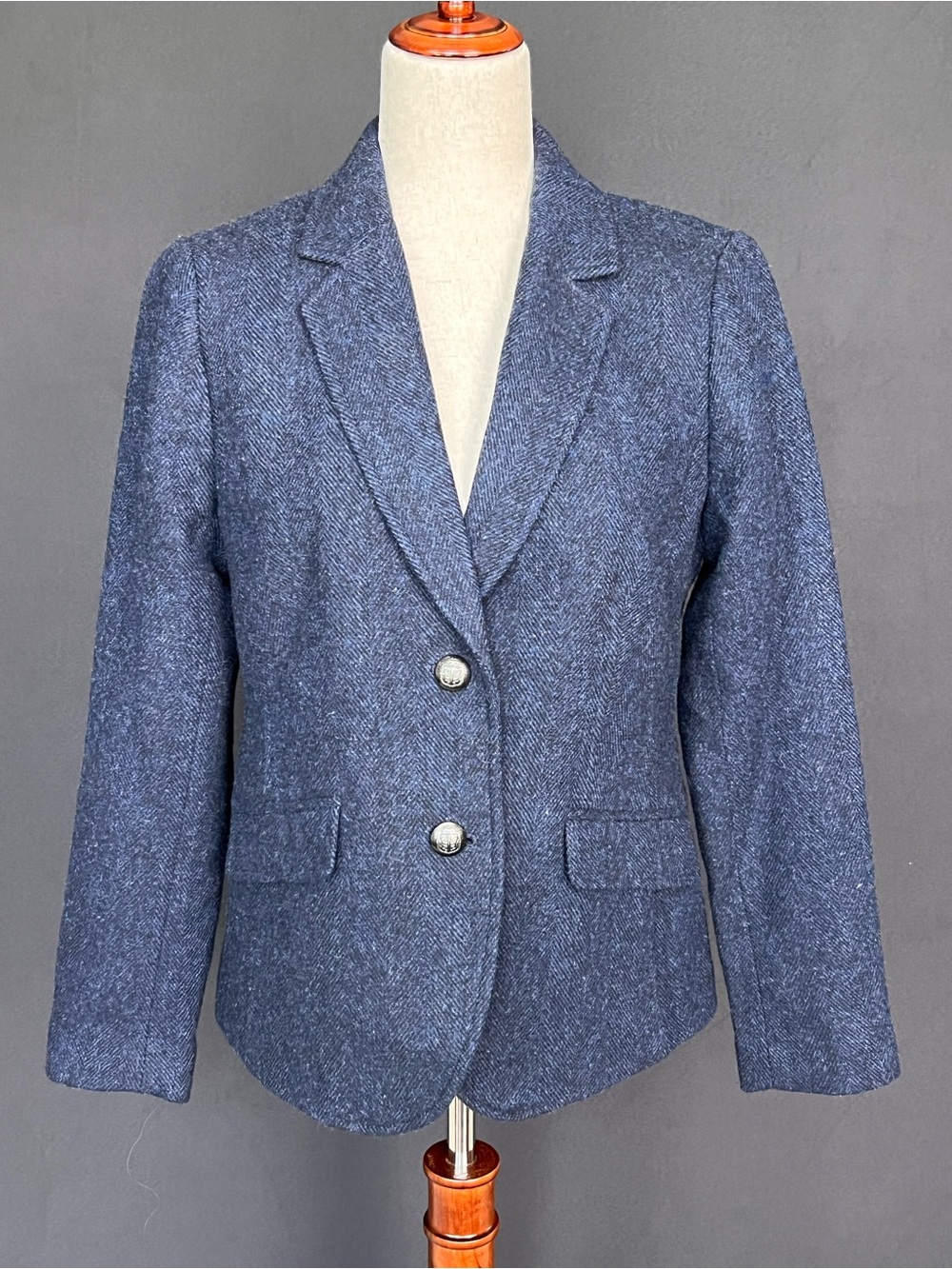 Talbots Navy Herringbone Wool-Blend Blazer - Picture 5 of 12